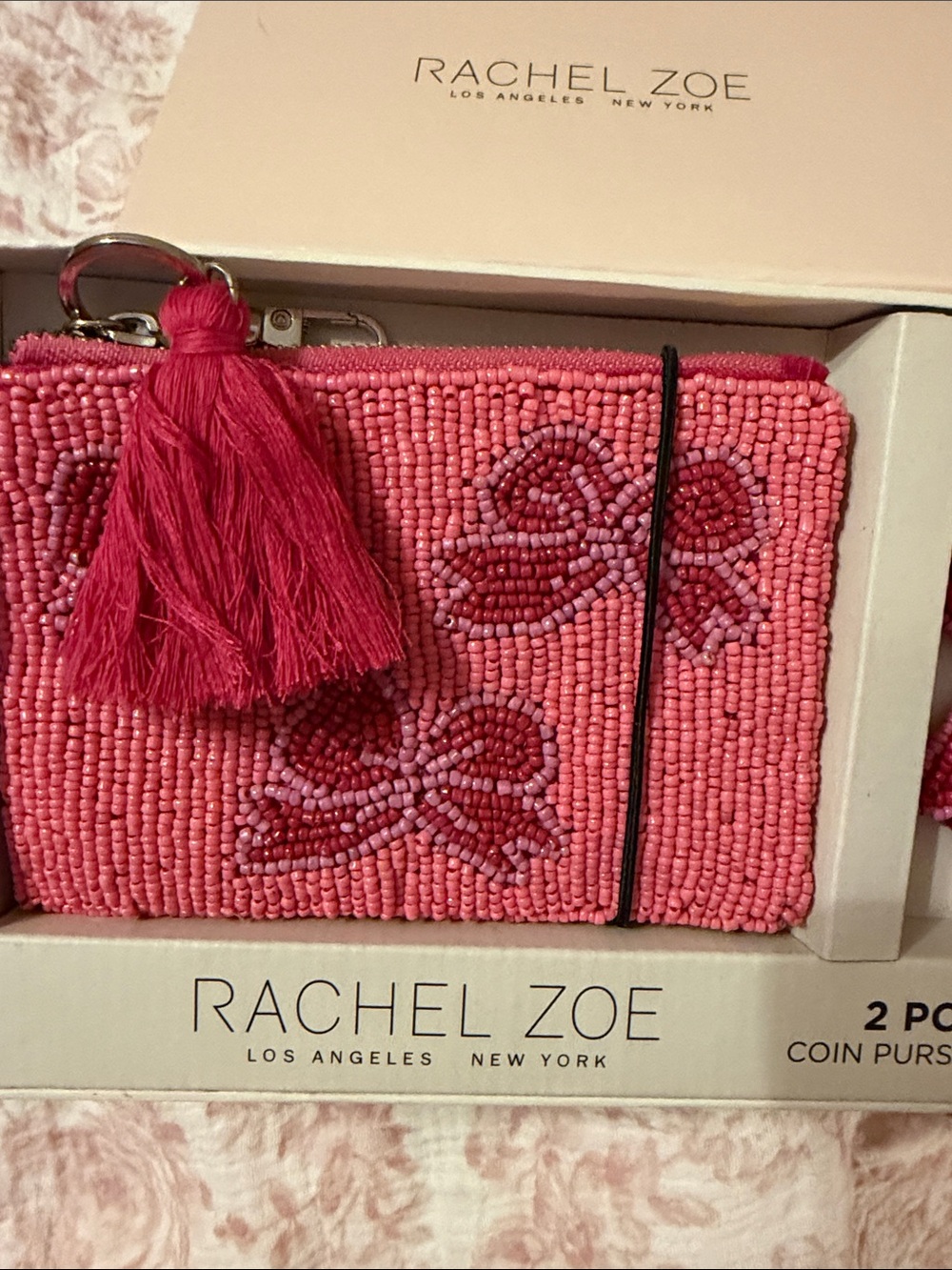 Rachel Zoe Hot Pink Beaded Coin Purse with Butterfly Charm NIB - Picture 3 of 4